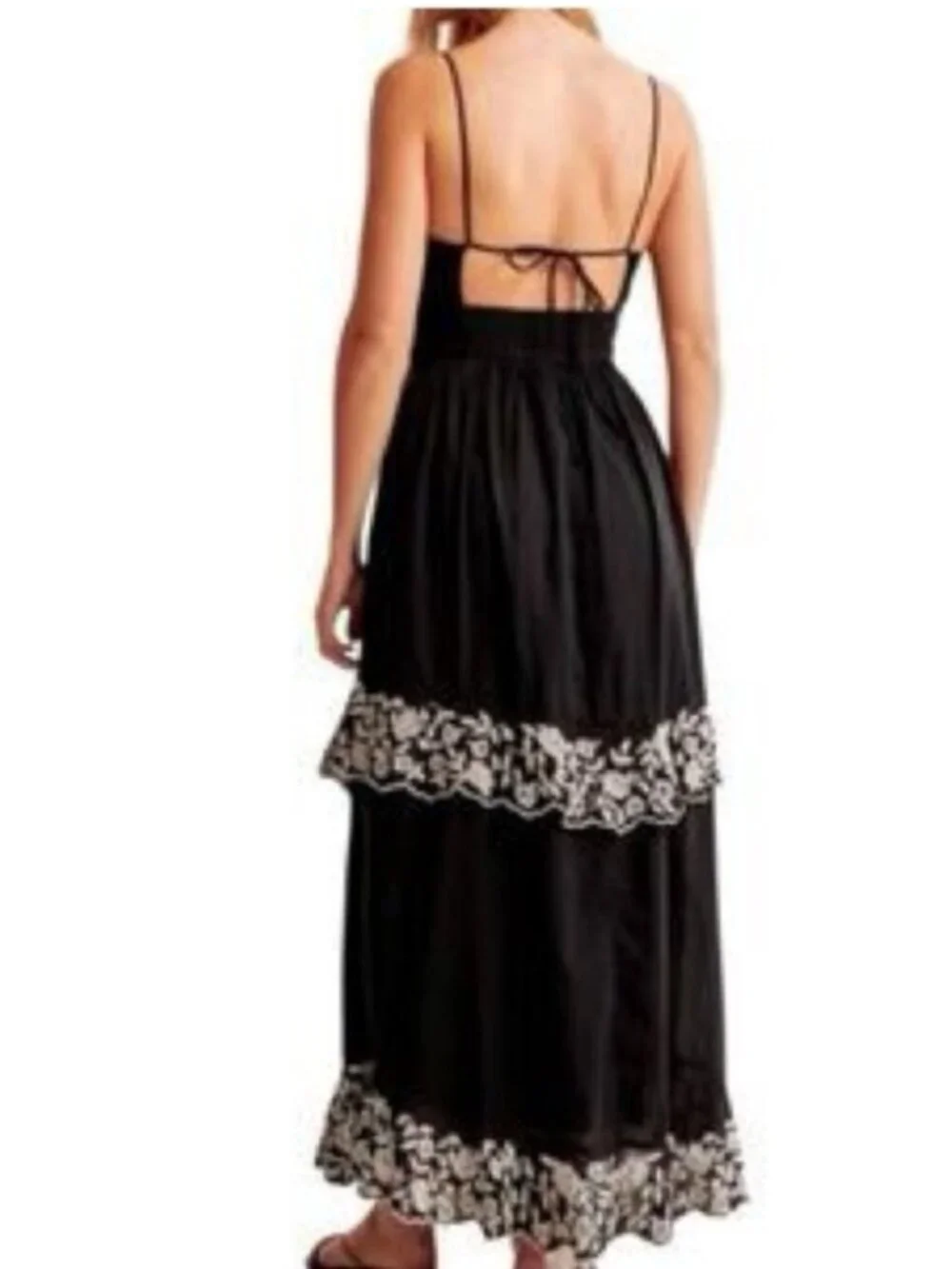 Abercrombie & Fitch Black Maxi Dress with Cream Floral Embroidery Size SP
